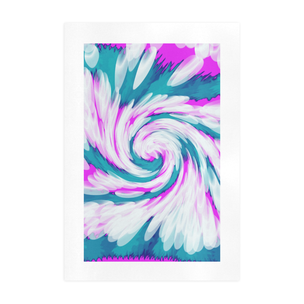 Turquoise Pink Tie Dye Swirl Abstract Art Print 19‘’x28‘’