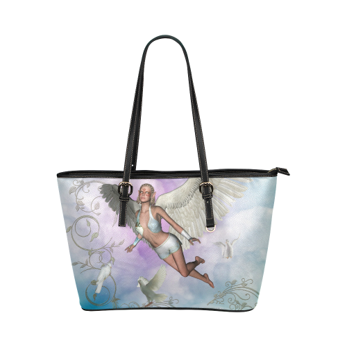 Fairy in the sky Leather Tote Bag/Large (Model 1651)