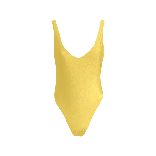 color mustard Sexy Low Back One-Piece Swimsuit (Model S09)