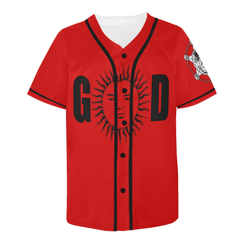 GOD Baseball Jersey Red All Over Print Baseball Jersey for Men (Model T50)