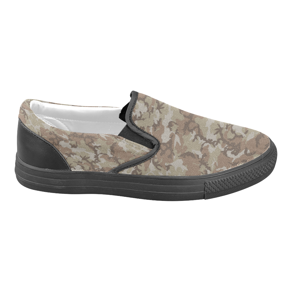 Woodland Desert Brown Camouflage Women's Unusual Slip-on Canvas Shoes (Model 019)
