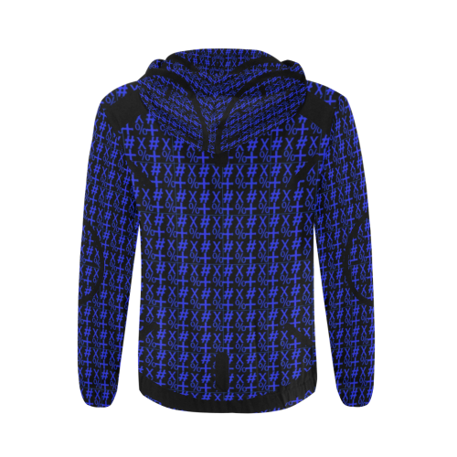 NUMBERS Collection Symbols Circle + x Black/Royal Blue All Over Print Full Zip Hoodie for Men (Model H14)