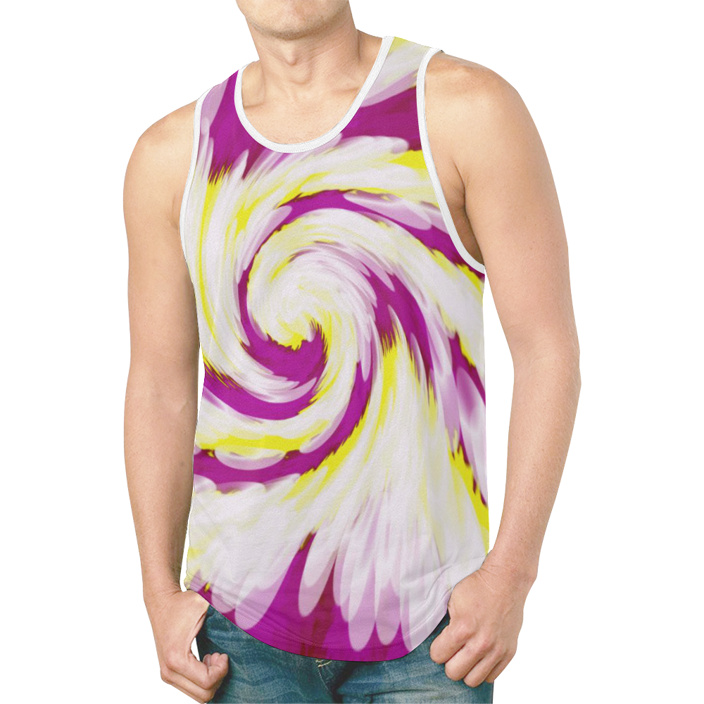 Pink Yellow Tie Dye Swirl Abstract New All Over Print Tank Top for Men (Model T46)