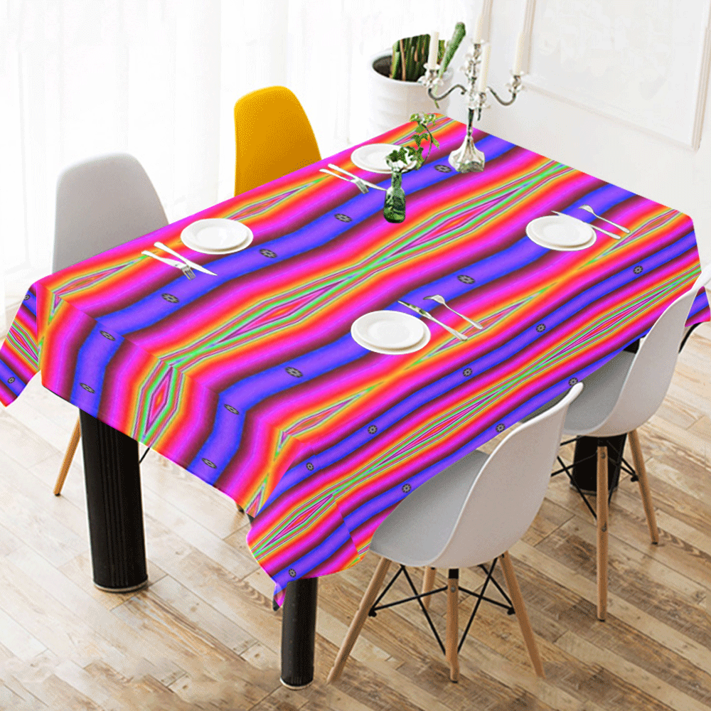 Bright Pink Purple Stripe Abstract Cotton Linen Tablecloth 52"x 70"