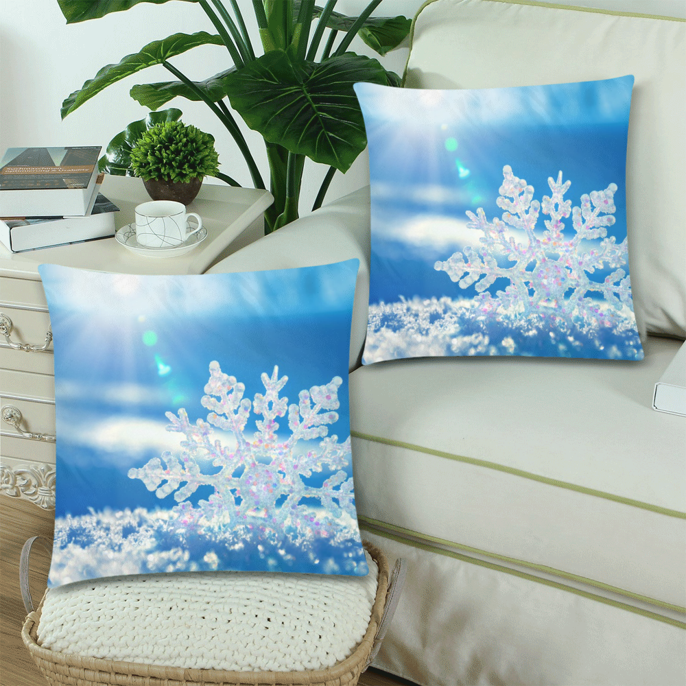SNOWFLAKE CHRISTMAS SKY Custom Zippered Pillow Cases 18"x 18" (Twin Sides) (Set of 2)