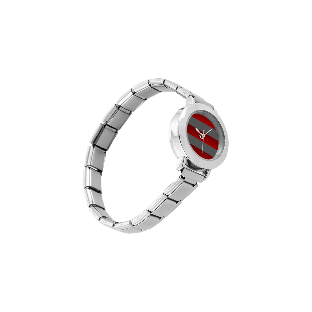 Red Grey Stripes Women's Italian Charm Watch(Model 107)