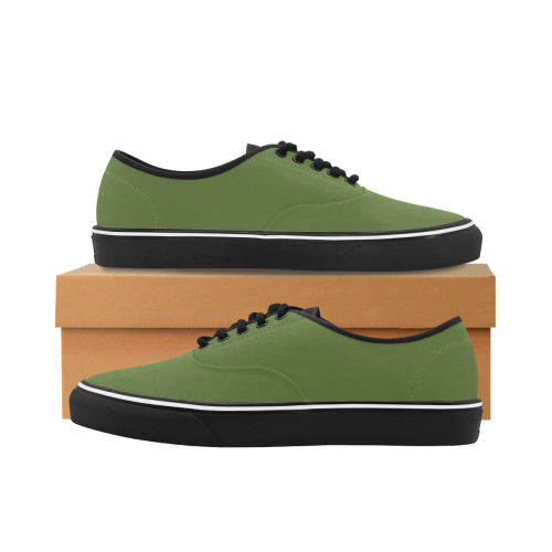 color dark olive green Classic Men's Canvas Low Top Shoes/Large (Model E001-4)