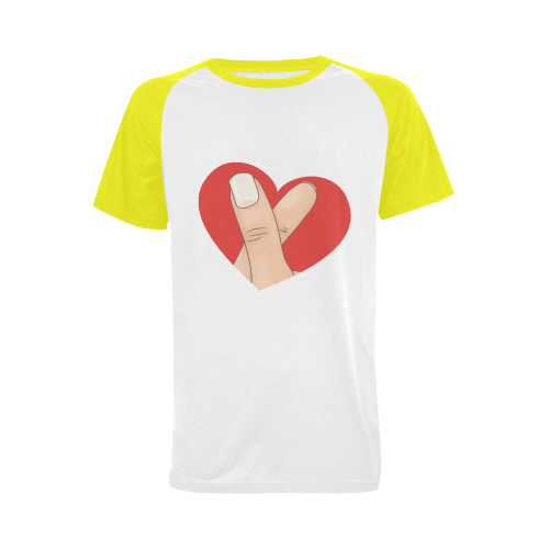 Red Heart Fingers / Yellow Men's Raglan T-shirt Big Size (USA Size) (Model T11)