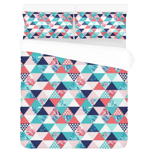 Flamingo Triangle Pattern 3-Piece Bedding Set