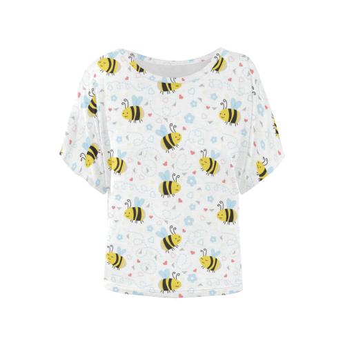 Cute Bee Pattern Women's Batwing-Sleeved Blouse T shirt (Model T44)