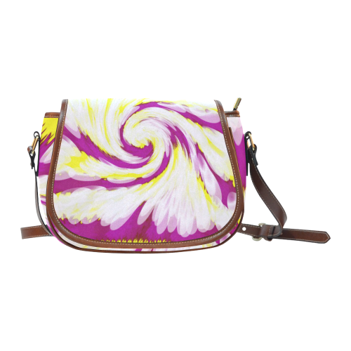Pink Yellow Tie Dye Swirl Abstract Saddle Bag/Large (Model 1649)