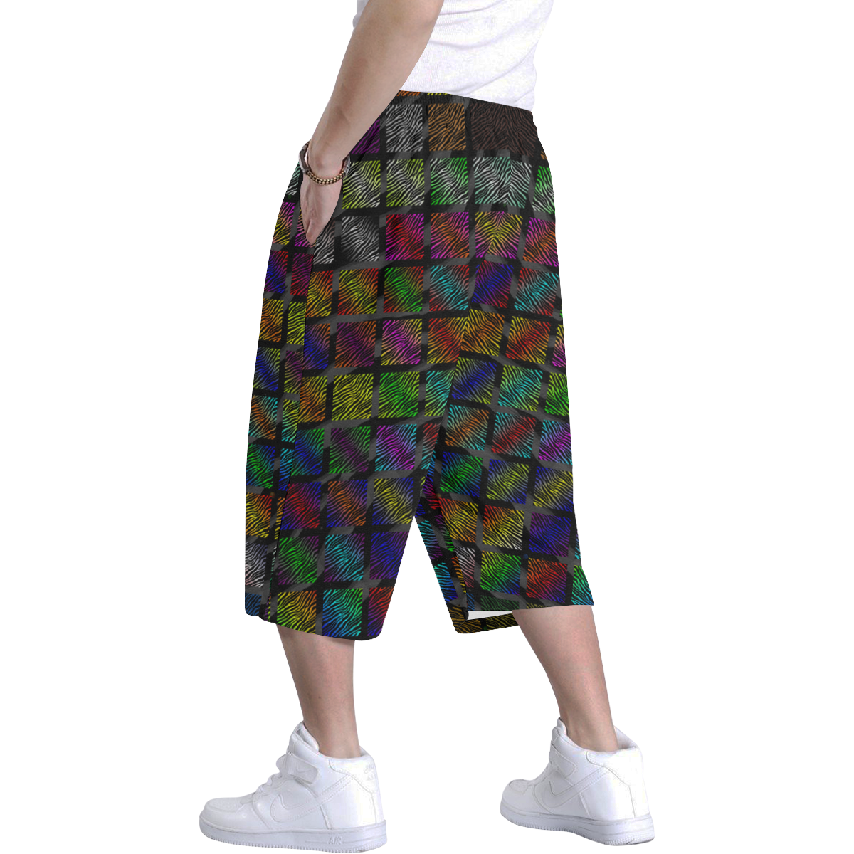 Ripped SpaceTime Stripes Collection Men's All Over Print Baggy Shorts (Model L37)