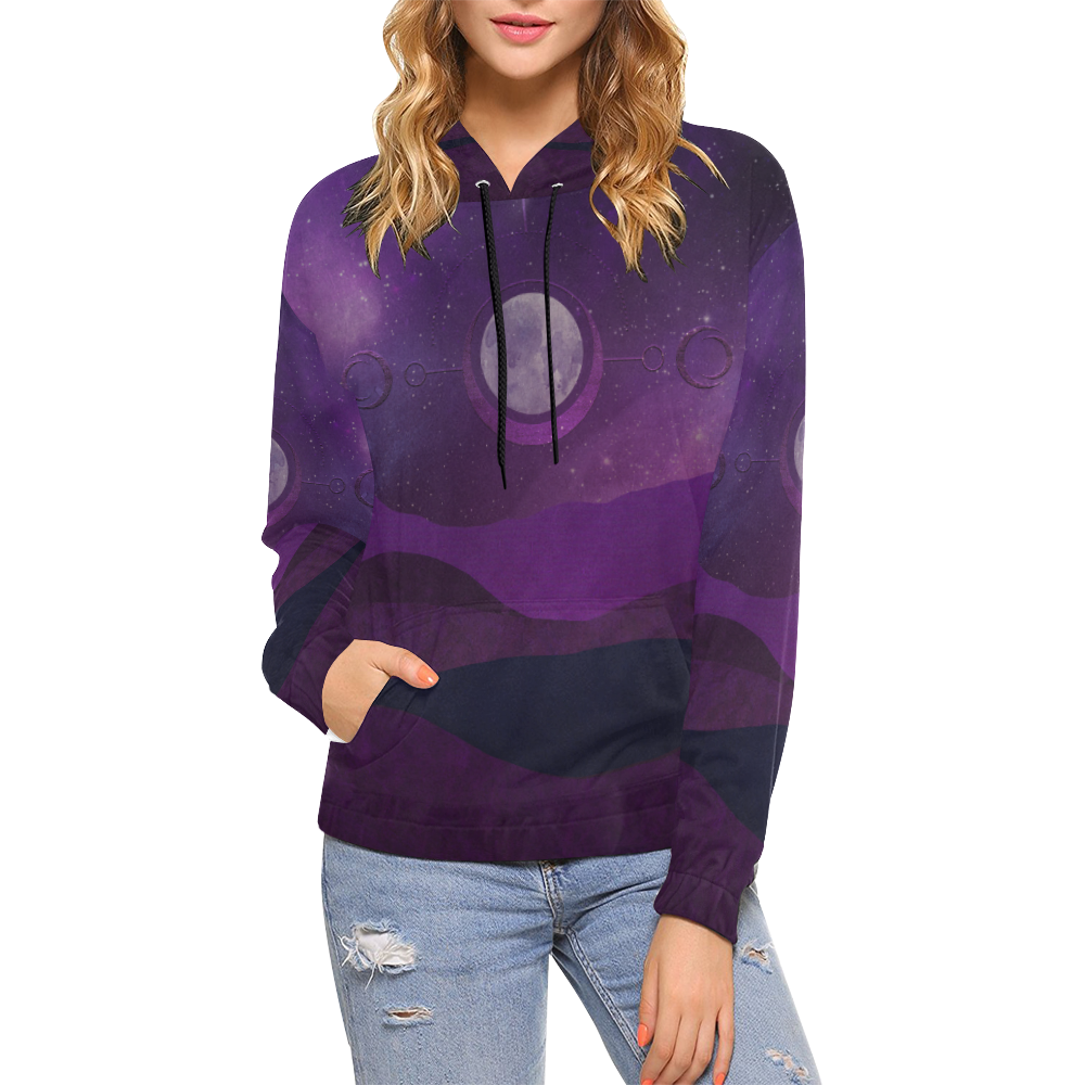 Purple Moon Night All Over Print Hoodie for Women (USA Size) (Model H13)