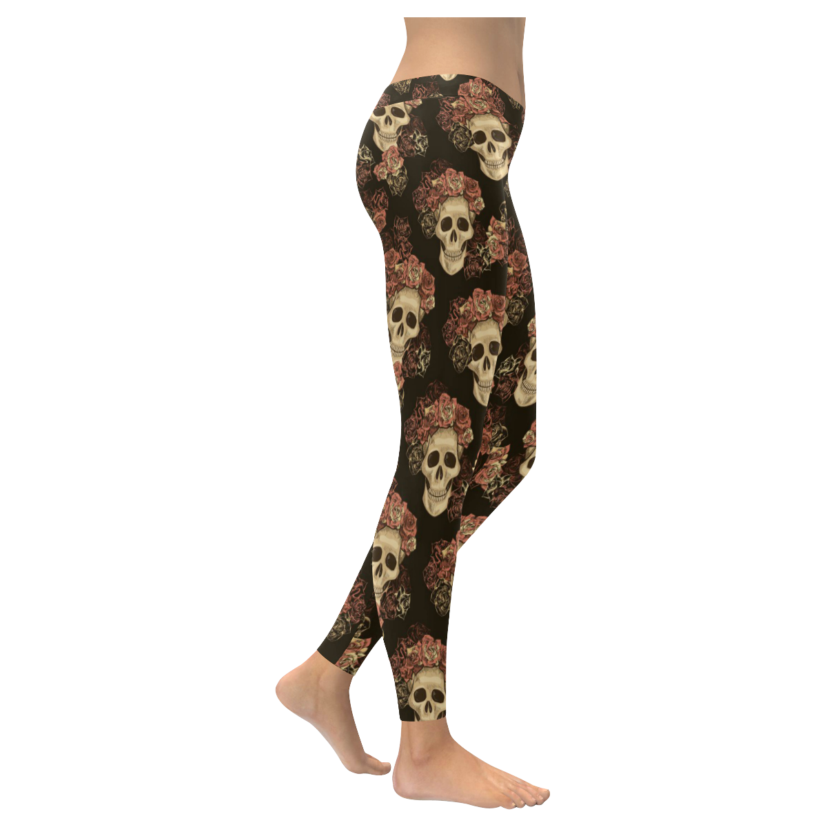 Skull and Rose Pattern Women's Low Rise Leggings (Invisible Stitch) (Model L05)