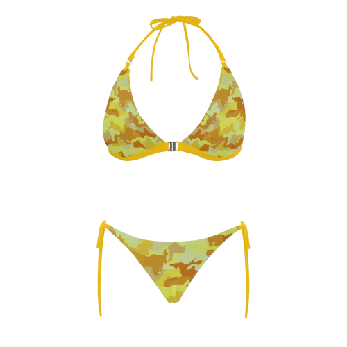 camouflage yellow Buckle Front Halter Bikini Swimsuit (Model S08)