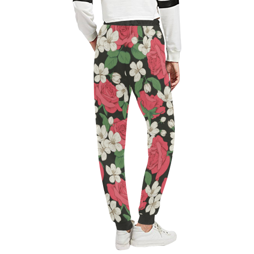 Pink, White and Black Floral Unisex All Over Print Sweatpants (Model L11)