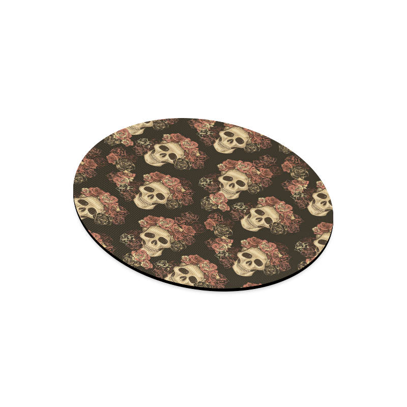 Skull and Rose Pattern Round Mousepad