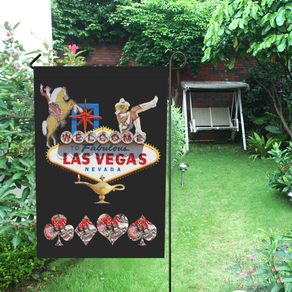 Las Vegas Sign and Playing Card Shapes Garden Flag 28''x40'' （Without Flagpole）
