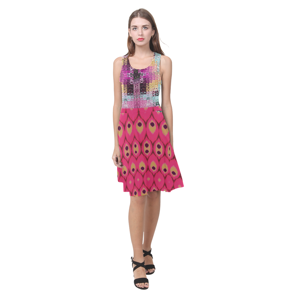 purple top attached with pink native patterns sundress Atalanta Casual Sundress(Model D04)