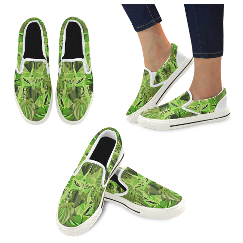 Tropical Jungle Leaves Camouflage Women's Slip-on Canvas Shoes/Large Size (Model 019)