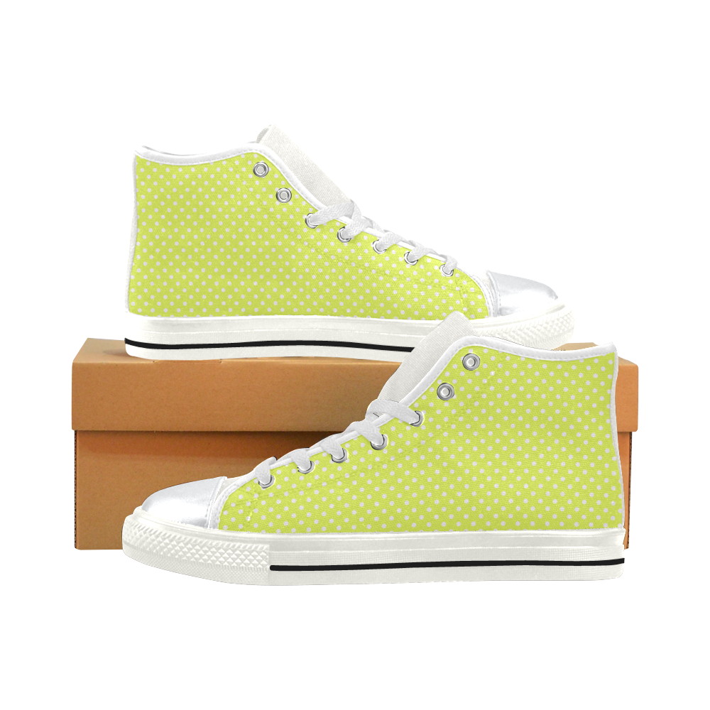 Yellow polka dots High Top Canvas Women's Shoes/Large Size (Model 017)