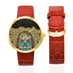 We Love Rain Women's Golden Leather Strap Watch(Model 212)