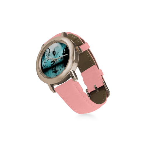 Dancing in the night Women's Rose Gold Leather Strap Watch(Model 201)