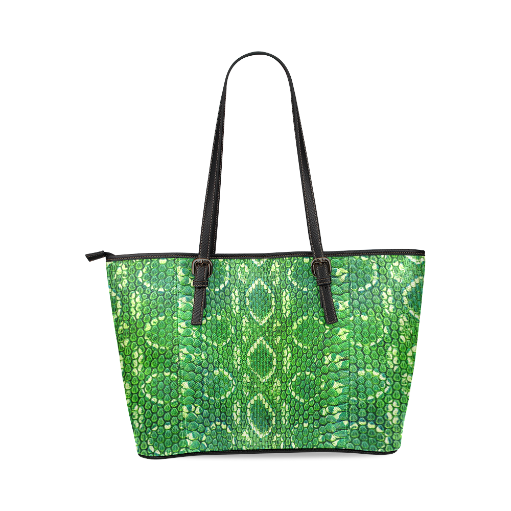 SNAKE LEATHER 5 GREEN Leather Tote Bag/Small (Model 1640)