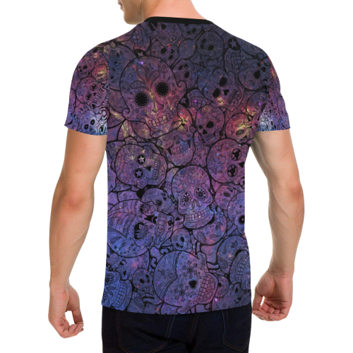Cosmic Sugar Skulls Men's All Over Print T-Shirt with Chest Pocket (Model T56)