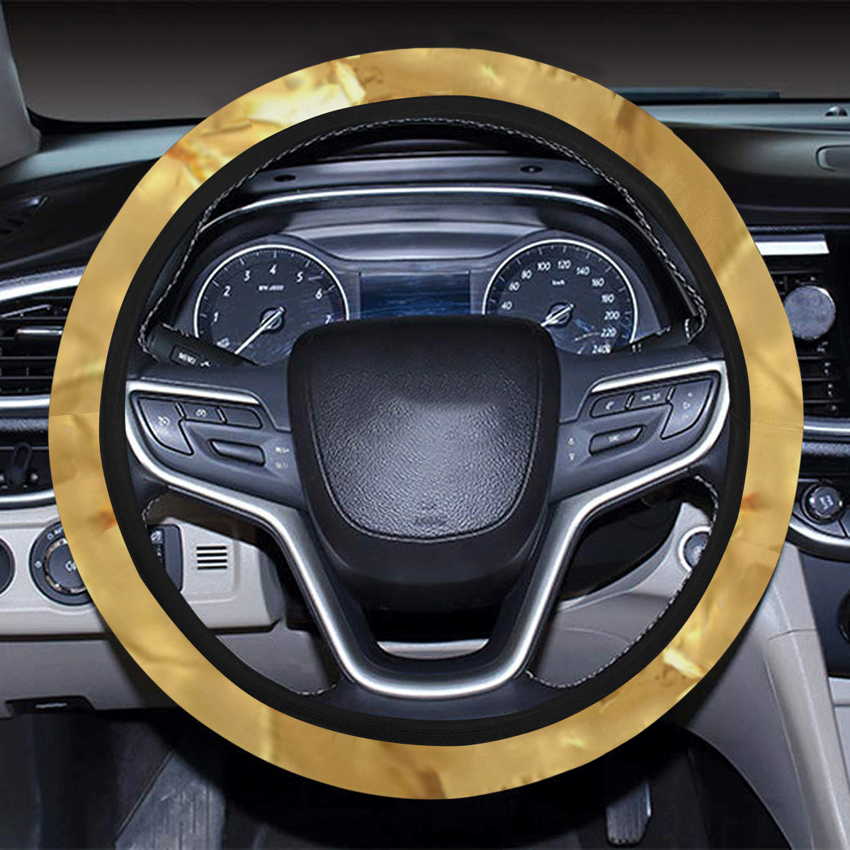 Black Gold Stripes Steering Wheel Cover with Elastic Edge