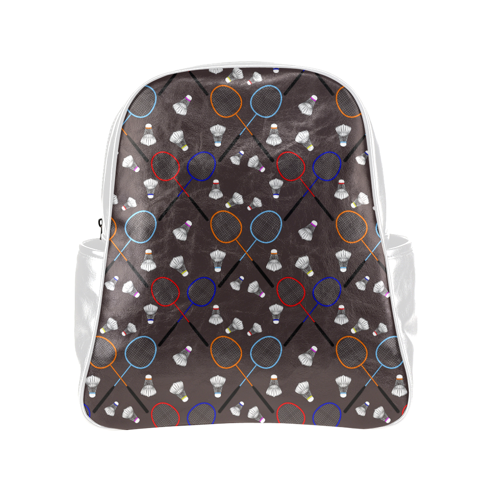 Badminton Rackets and Shuttlecocks Pattern Sports Charcoal/White Multi-Pockets Backpack (Model 1636)