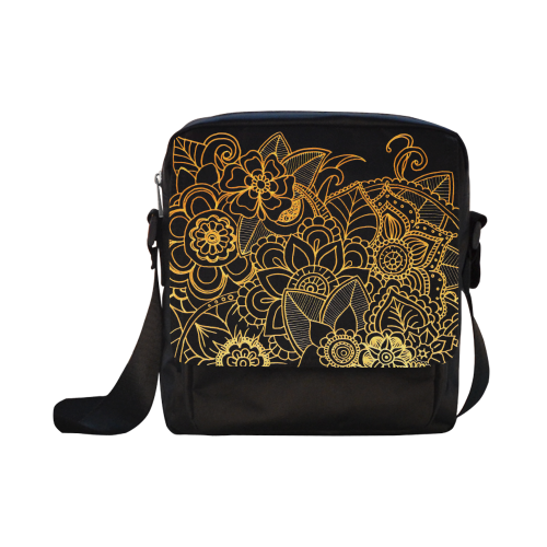 Floral Doodle Gold G523 Crossbody Nylon Bags (Model 1633)