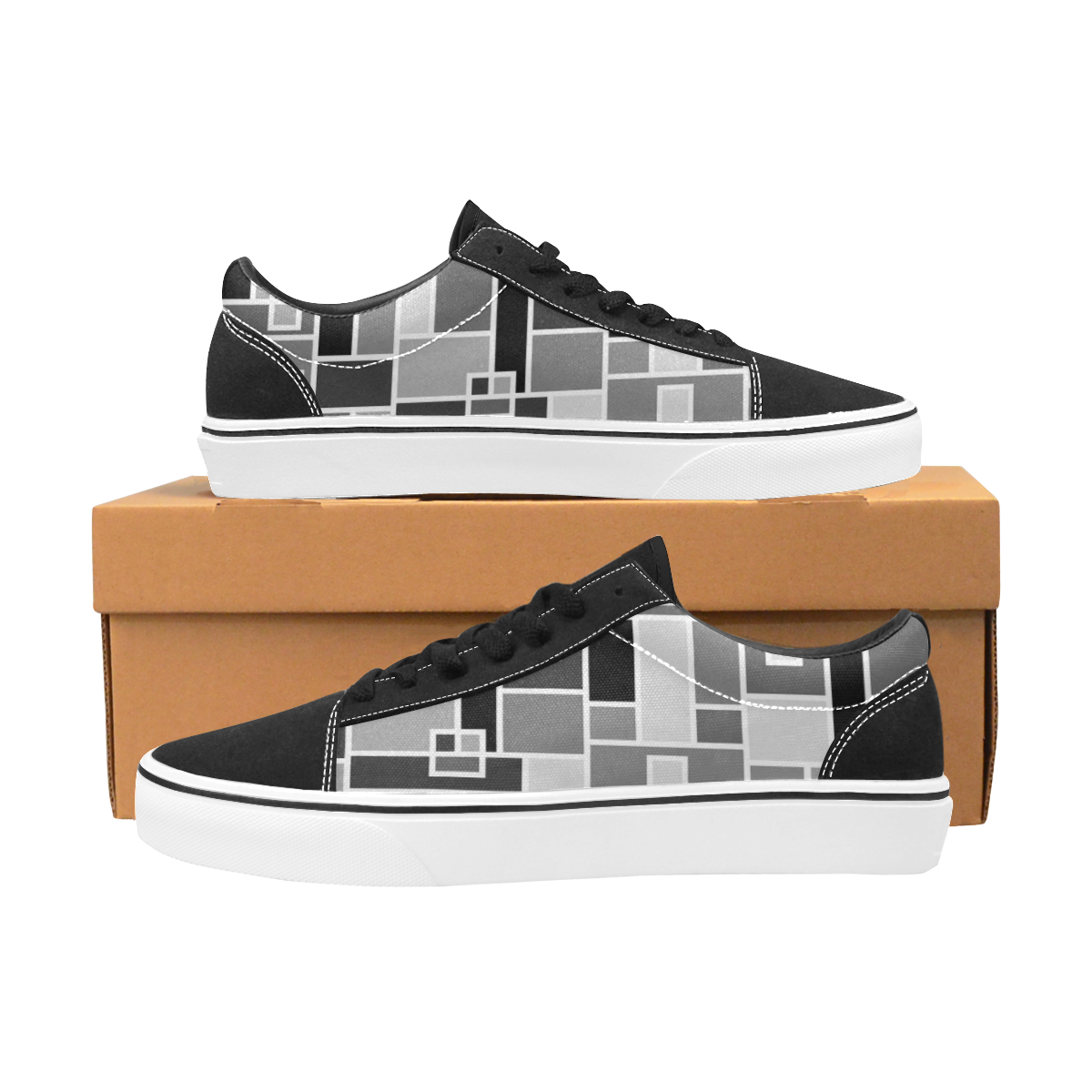 Monochrome Geometric Blocks by ArtformDesigns Men's Low Top Skateboarding Shoes (Model E001-2)