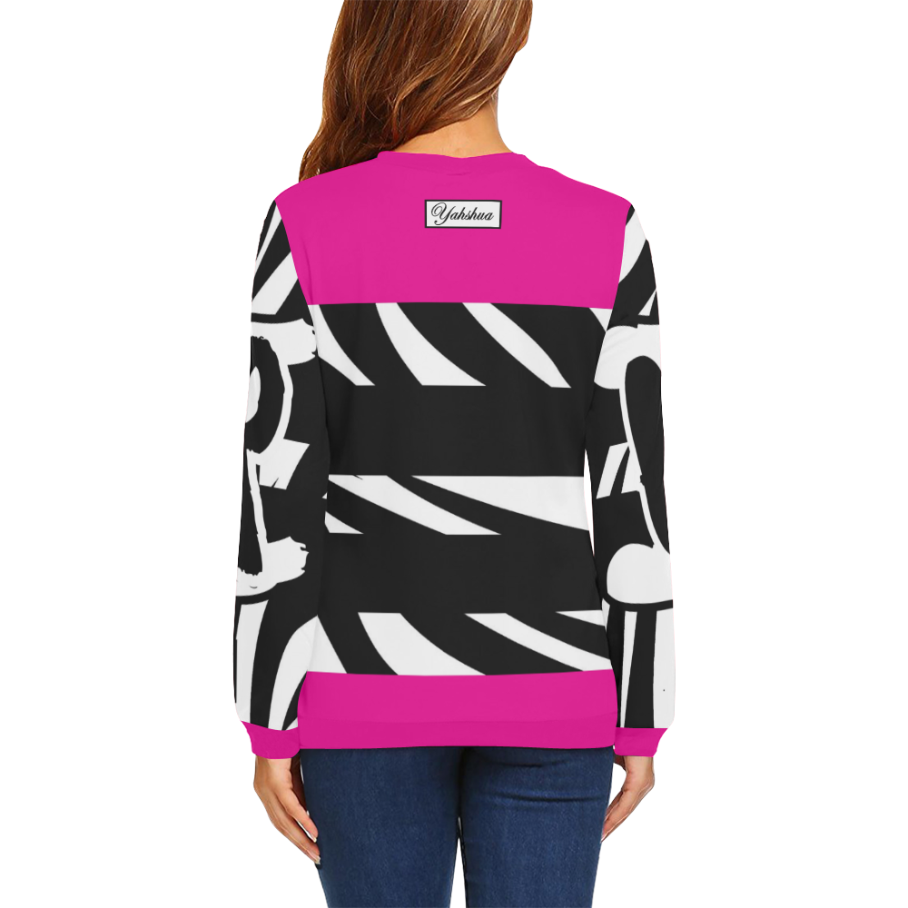 Neon Pink All Over Print Crewneck Sweatshirt for Women (Model H18)
