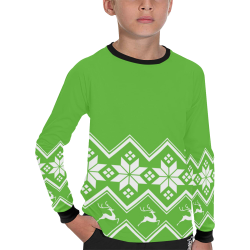Christmas Reindeer Snowflake Green Kids' All Over Print Long Sleeve T-shirt (Model T51)