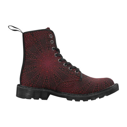 Red and Black Woven Fabric Fractal Mandala 1 Martin Boots for Women (Black) (Model 1203H)