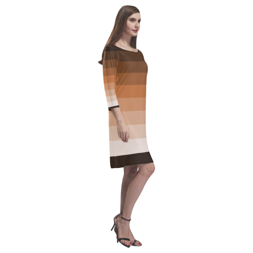 Caramel multicolored stripes Rhea Loose Round Neck Dress(Model D22)