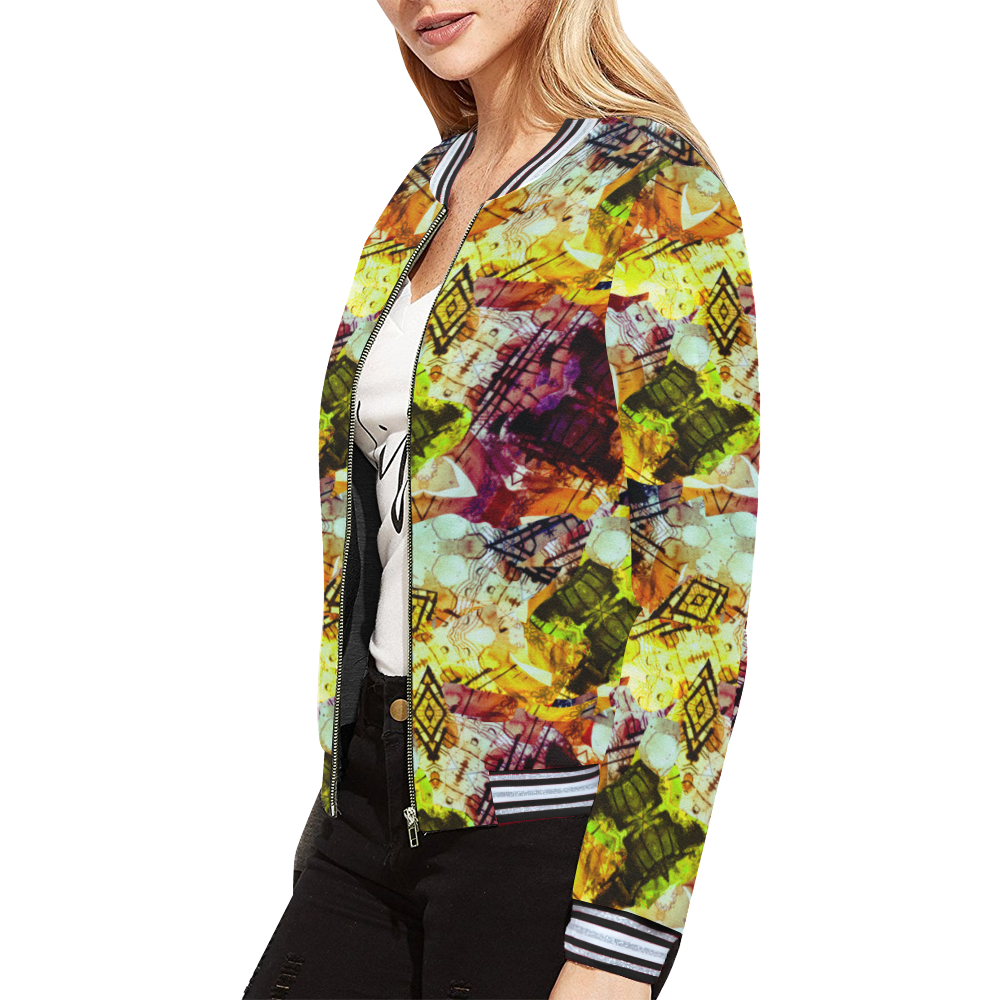 Graffiti Style - Markings on Watercolors All Over Print Bomber Jacket for Women (Model H21)