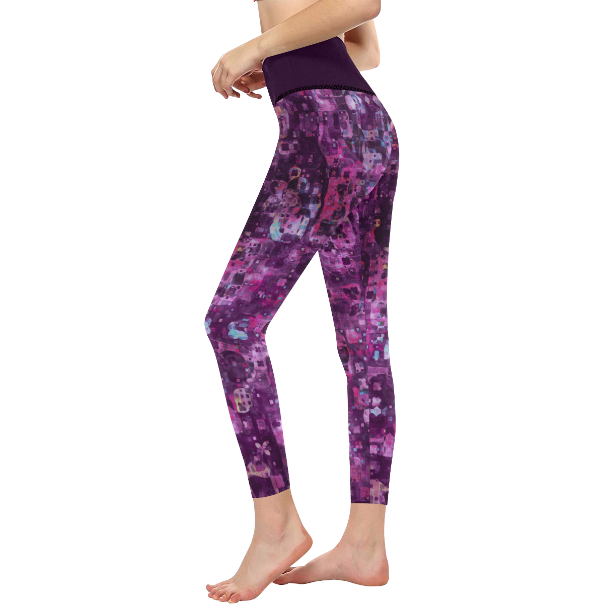 Purple Pink Floral Grunge Women's All Over Print High-Waisted Leggings (Model L36)
