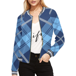 chaqueta de mujer tipo bomber a cuadros azules All Over Print Bomber Jacket for Women (Model H21)