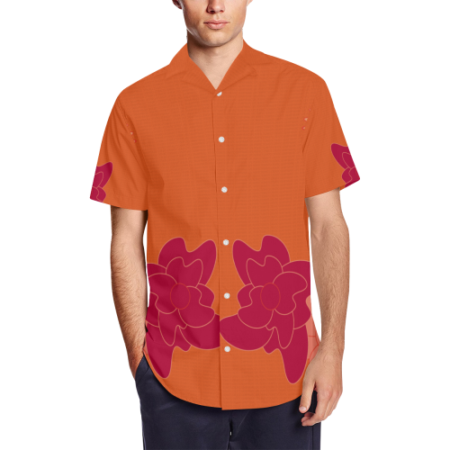 Flowers A0, B0, C8, Men's Short Sleeve Shirt with Lapel Collar (Model T54)