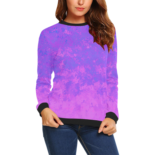 Blue/Purple/Pink Abstract All Over Print Crewneck Sweatshirt for Women (Model H18)