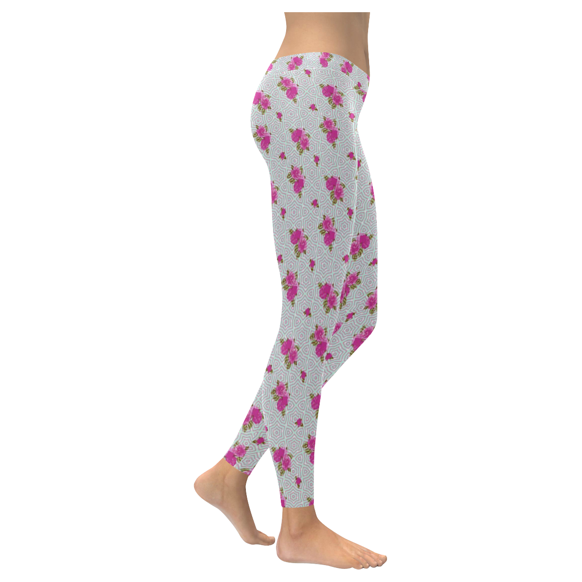 Roses and Pattern 1B by JamColors Women's Low Rise Leggings (Invisible Stitch) (Model L05)