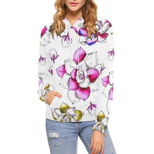 floral pink All Over Print Hoodie for Women (USA Size) (Model H13)
