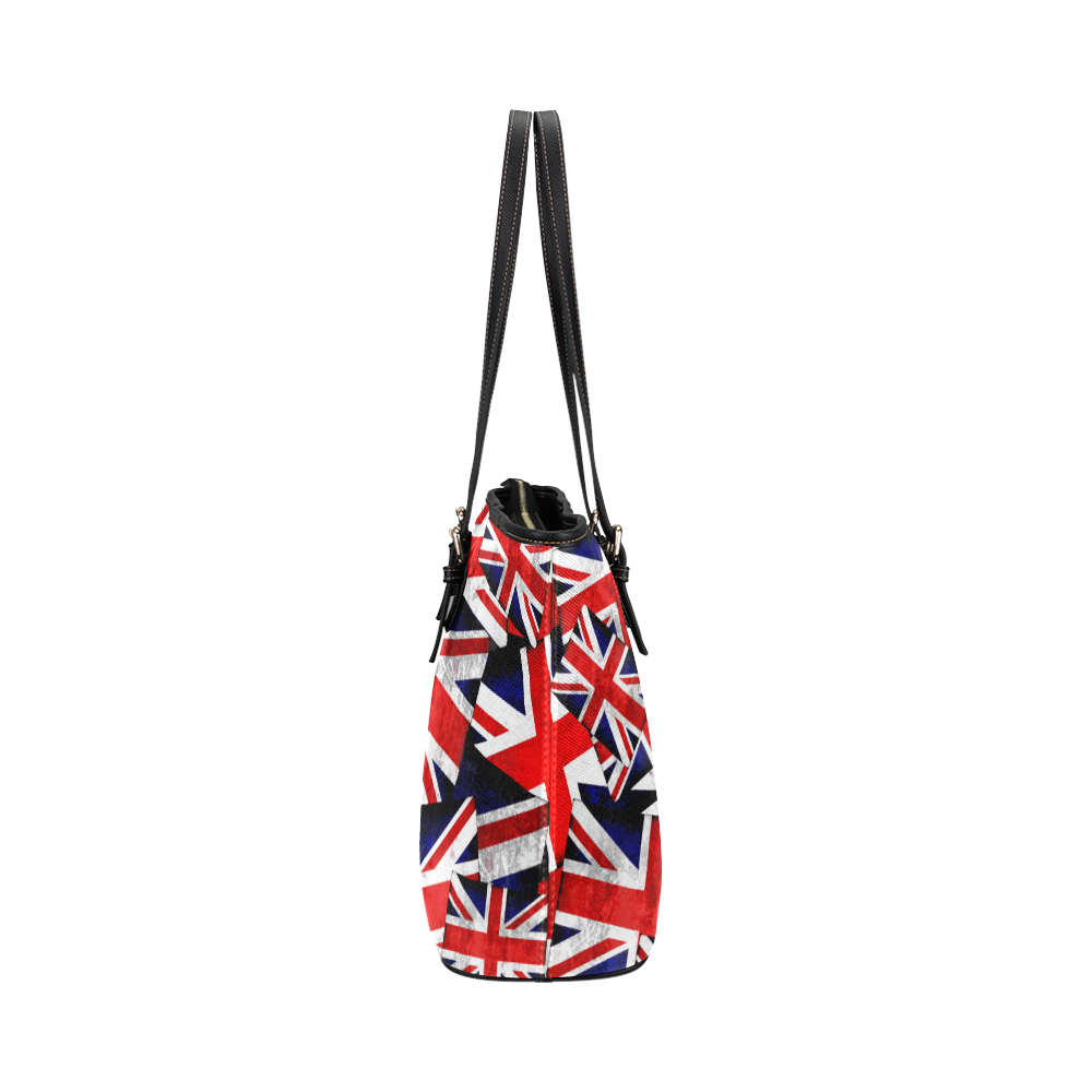 Union Jack British UK Flag - Black Leather Tote Bag/Small (Model 1651)