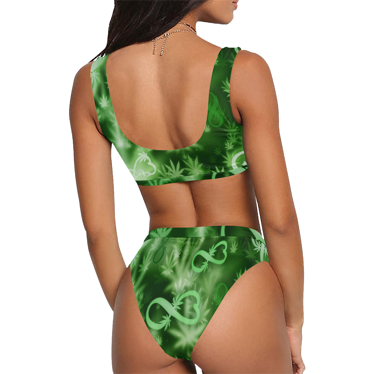 INFINITY GREEN COSMOS Sport Top & High-Waisted Bikini Swimsuit (Model S07)