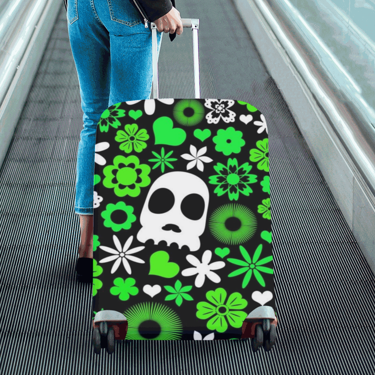 Skull And Floral Pattern Luggage Cover/Large 26"-28"