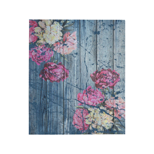 Shabby chic with painted peonies Quilt 50"x60"