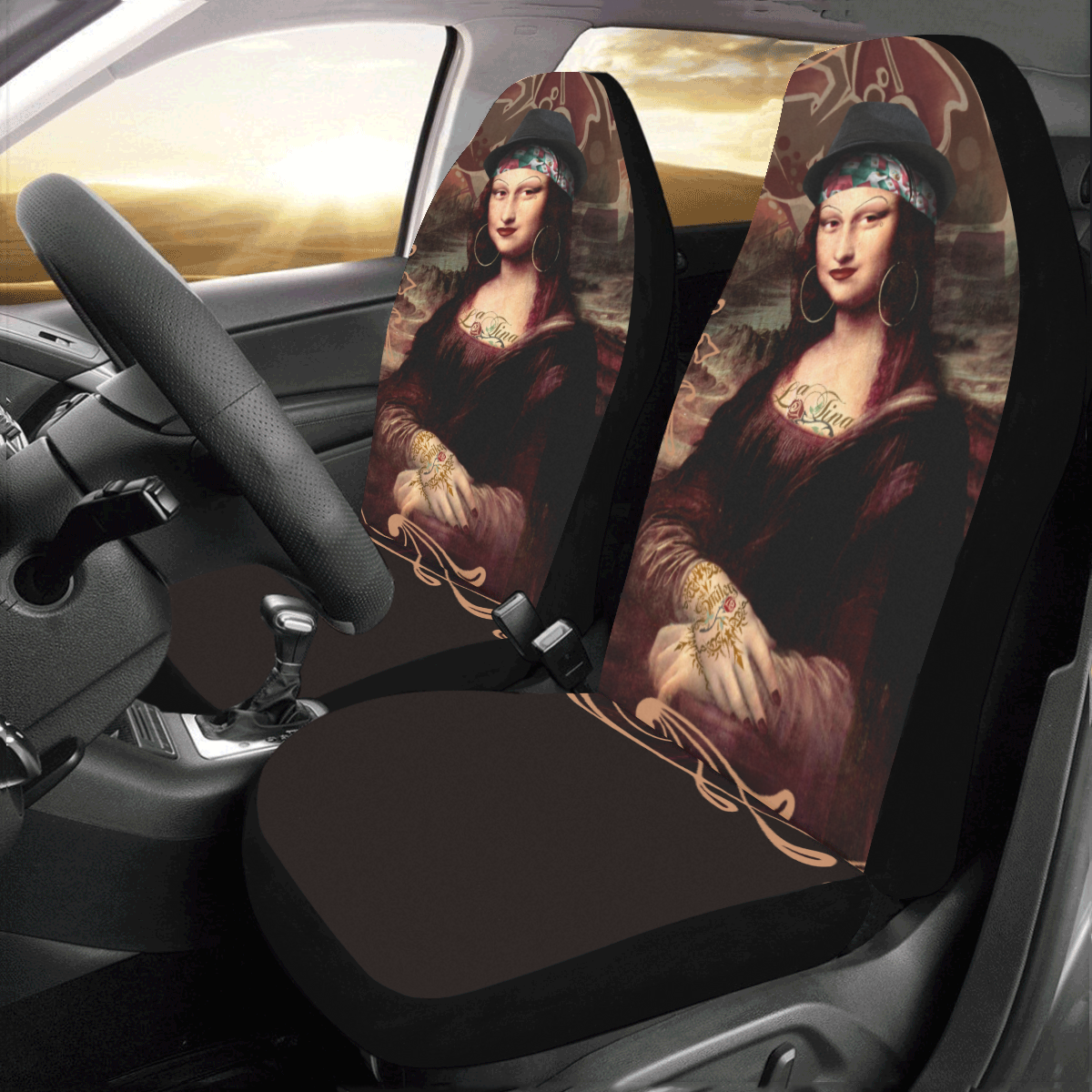 Mexican Chola Mona Lisa Car Seat Covers (Set of 2)