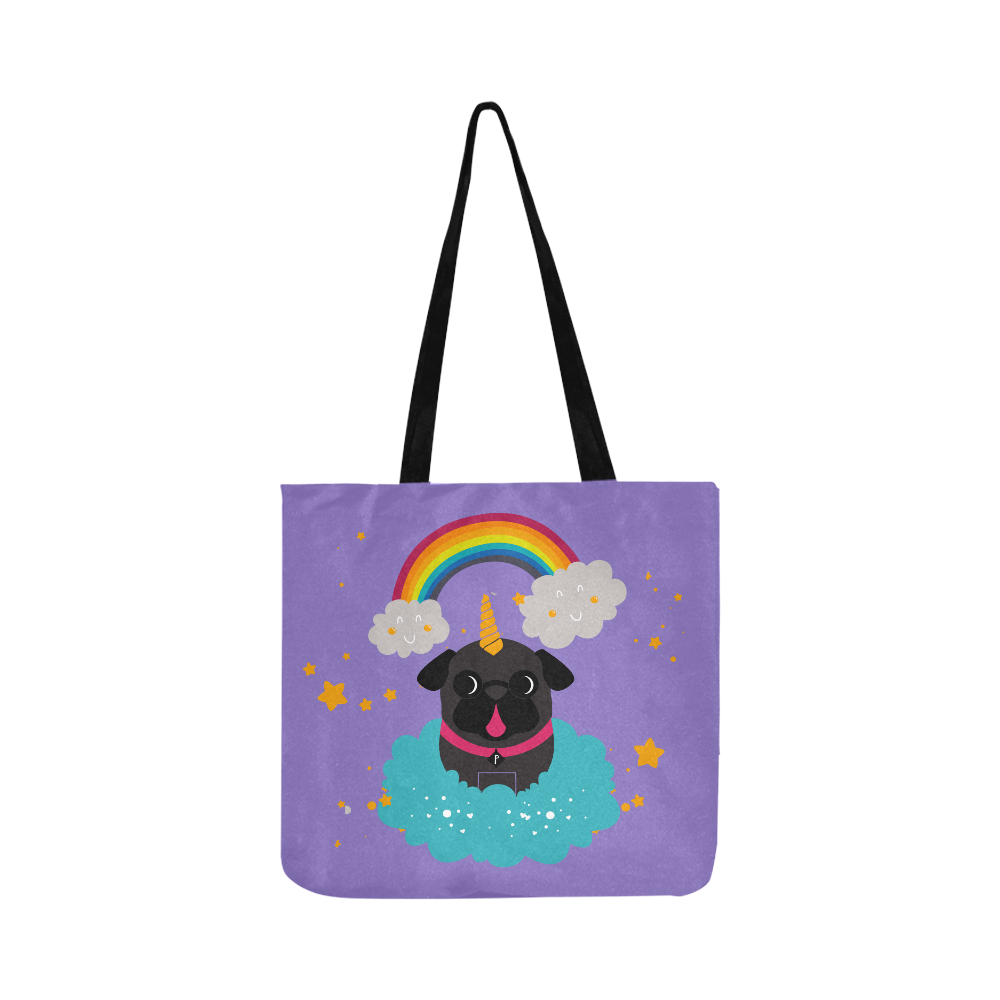 Black & Fawn Pug Unicorns Reusable Shopping Bag Model 1660 (Two sides)